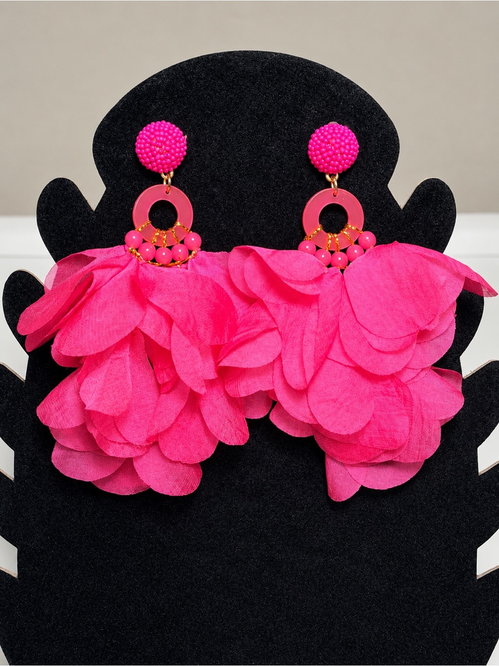 Hot Pink Floral Statement Drop Earrings